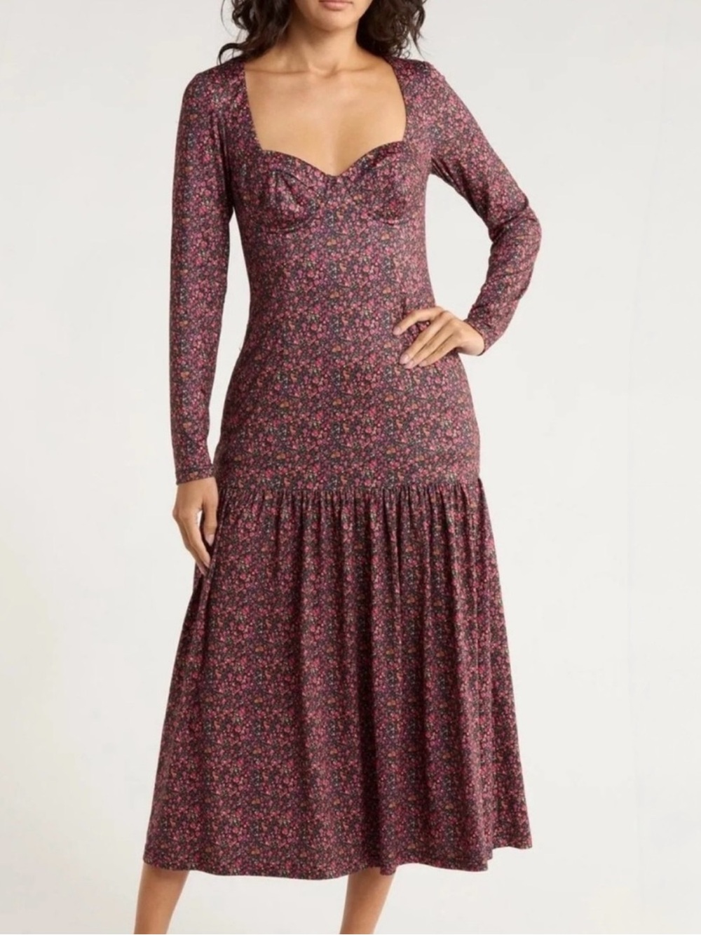 Hutch Chase Long Sleeve Tiered midi dress size M